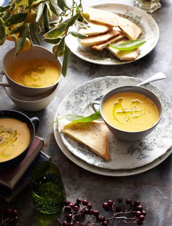 Butternut squash soup with sage sandwiches