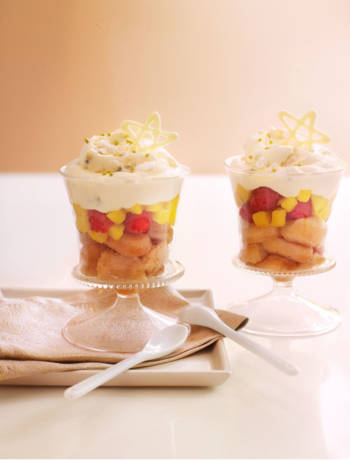 Mango, raspberry and passionfruit meringue trifles