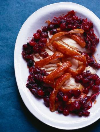 Roast loin of pork with cranberry orange sauce