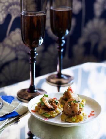 Corn fritters with prawn, coconut, peanut and chilli sambal 