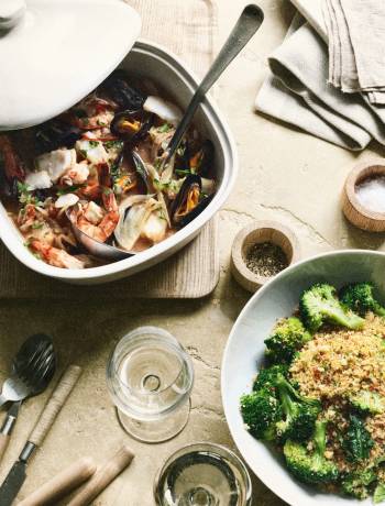 Southern Italian fish stew with broccoli pangrattato