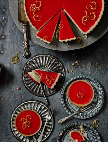 Lemon posset and raspberry tart