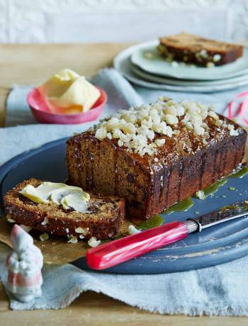 Sticky crystallised ginger, muscovado and date cake