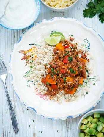 Pork, bean and sweet potato chilli