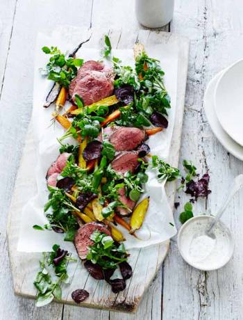 Beef and watercress salad and horseradish dressing