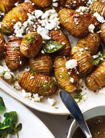 Hasselback potatoes with smoked salt and feta