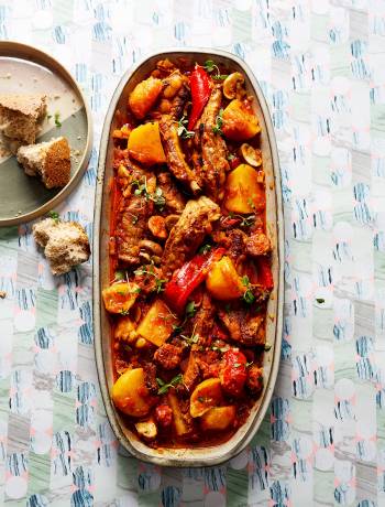 Riojan pork, chorizo and potato pot