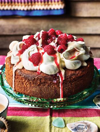 Raspberry and custard poke cake