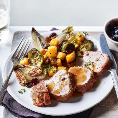 All-in-one roast pork and winter veg
