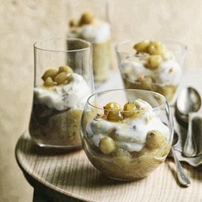 Gooseberry compote with almond mascarpone