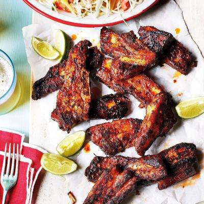 Jerk pork belly with mango slaw