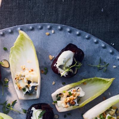 Chicory 'boats' with blue cheese and hazelnuts
