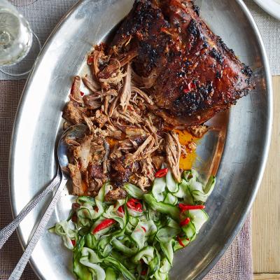 Harissa lamb with quick pickled cucumber