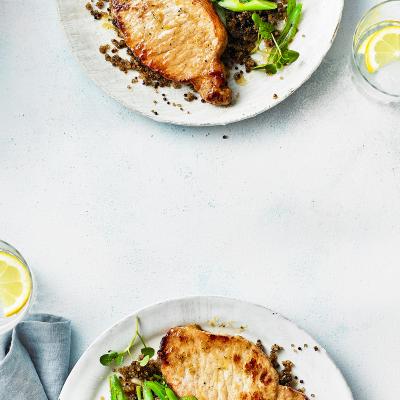Honey and lemon pork with grains