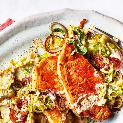 Smoky pork with stir-fried sprouts