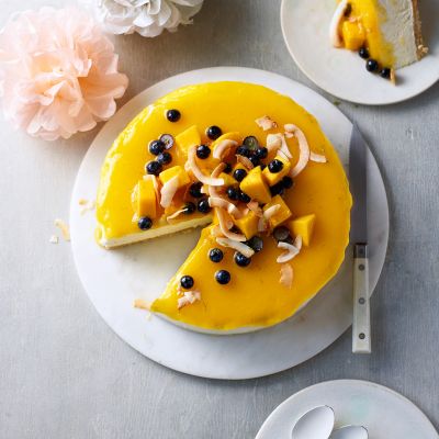 Mango-coconut frozen cheesecake
