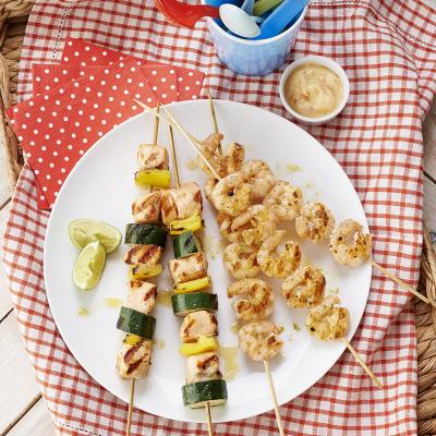Summer skewers with a sweet chilli dip