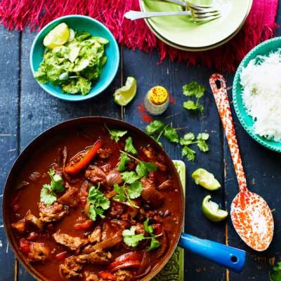 Smoky chipotle chicken one-pot with chunky coriander guacamole