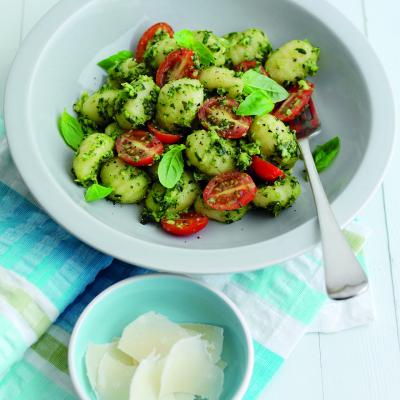 Summer gnocchi with avocado pesto and tomatoes