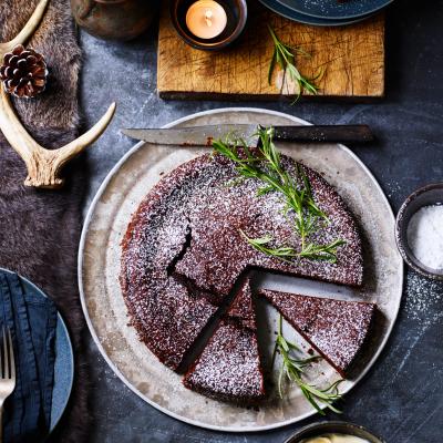 Chocolate, red wine and rosemary torte