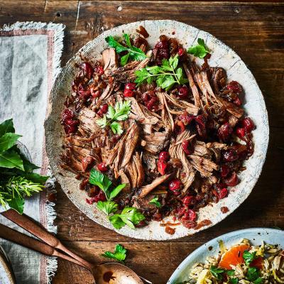 Slow-cooked spiced beef brisket with cranberries