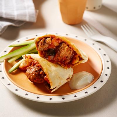 Beef and bean meatballs in spiced tomato sauce