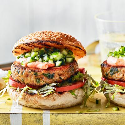 Tuna burgers with cucumber salsa