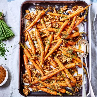 Cajun glazed Carrots with walnuts from California Walnuts