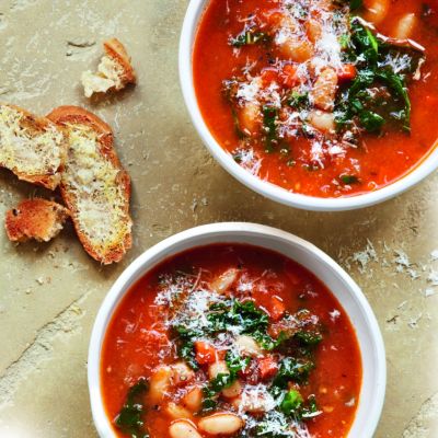 Kale and white bean soup with Parmesan toasts