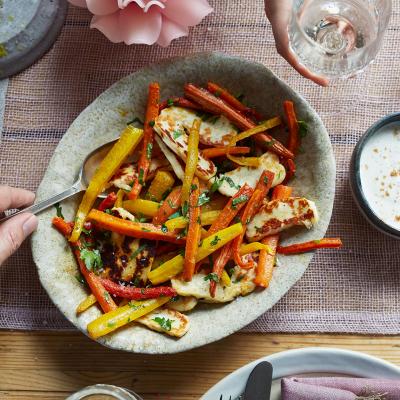 Roasted carrot salad with halloumi