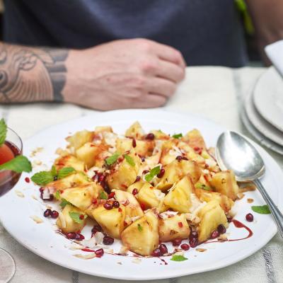 Pineapple, coconut, mint and pomegranate salad