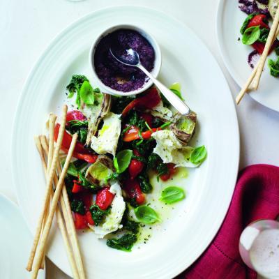 Antipasti with black olive tapenade