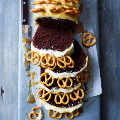 Salted caramel pretzel pound cake