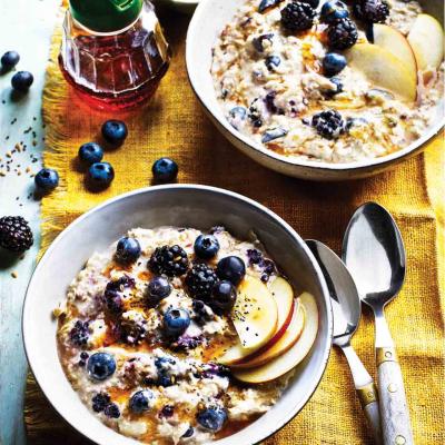 Apple, blackberry and blueberry bircher muesli