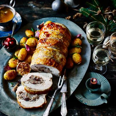 Rolled turkey breast with rosemary and cranberry stuffing