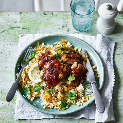 Sticky mango chicken with fragrant pilau