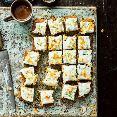 Coconut, lime and mango traybake