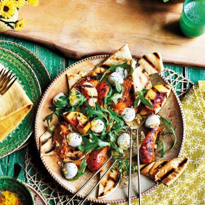 Charred chorizo, peach & pitta panzanella