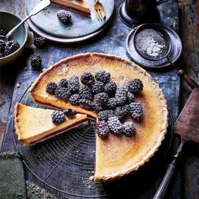 Blackberry and bay custard tart