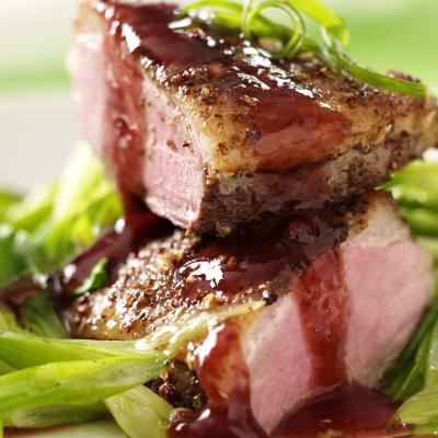 Crispy duck breast with plum star anise sauce