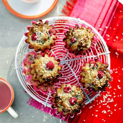 Raspberry and coconut muffins