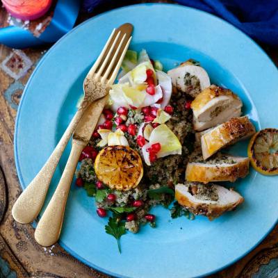 Chicken breasts with date and pine nut quinoa stuffing