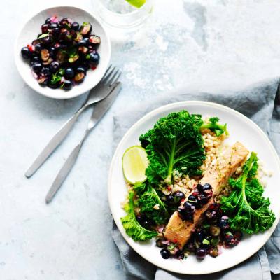 Grilled salmon with blueberry-lime salsa