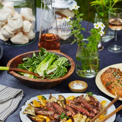 Spiced steak with aubergine and orange