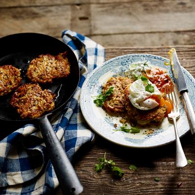 Indian-spiced celeriac rosti with herb yogurt