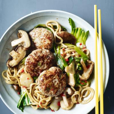 Chinese pork patties with noodles