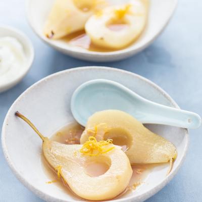 Chai-poached pears with ginger and honey