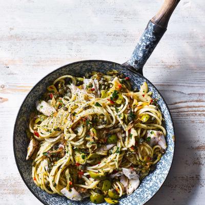 Mackerel, fennel and olive spaghetti