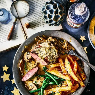 Venison steak Diane with truffle fries