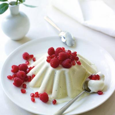 Panna cotta with raspberries and pomegranate